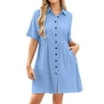thumbnail image 1 of SMihono Button Down Shirt Dresses for Women Cotton Linen Short Sleeve Summer Dress Casual Loose Work Dress with Pockets Blue XL, 1 of 9