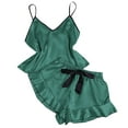 thumbnail image 1 of SMihono Cami Shorts Sleepwear Sets for Women Casual Silk Bow Lightweight Nightwear Soft Comfy Pajamas Set Ruffle 2 Piece Pjs Green L, 1 of 3