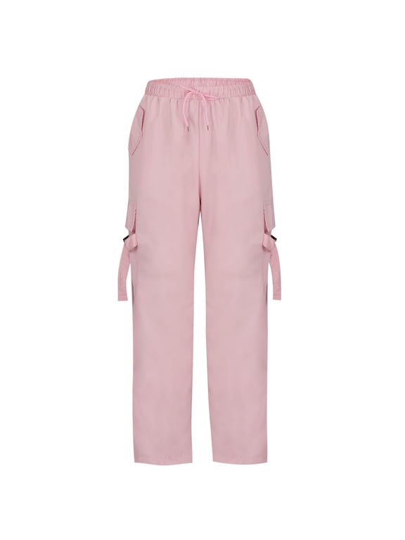 Cargo Pants Women's Loose Casual Drawstring Waistband, Elastic High Waisted Work Clothes Pocket, Wide Leg Pants, Work Clothes Pants Full Length Pants Jeans for Young Girls Pink 10