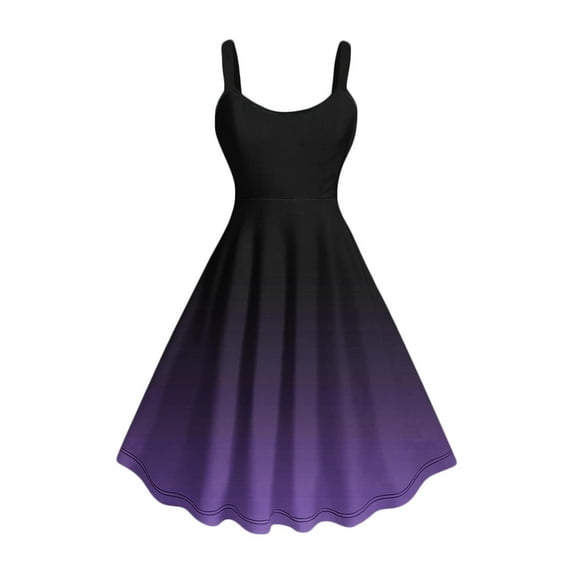 SMihono Casual Dresses for Women 2025 Gradient Print Dress Pleated Spaghetti Strap Midi Dress Summer Beach Party Dresses Purple M