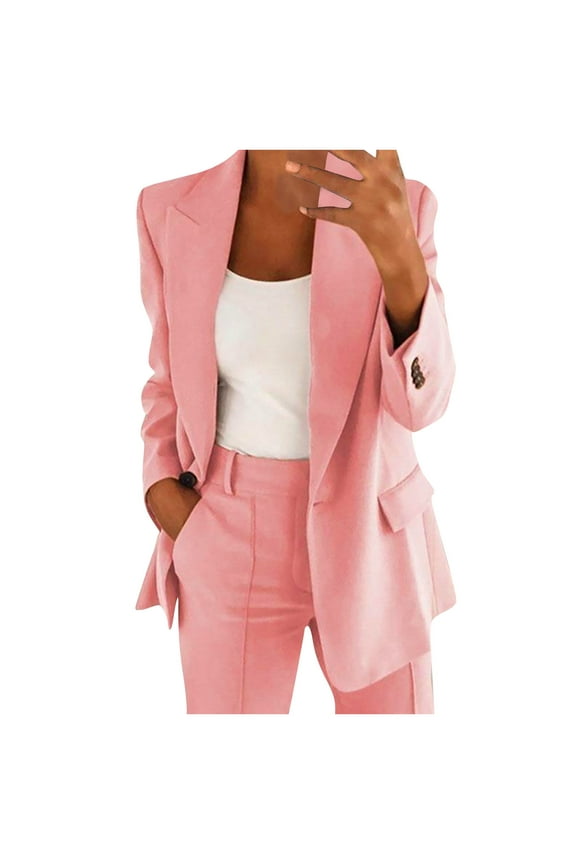 Blazer Midi Cardigan Women's Tops Fashion Loose Casual Solid Lapel Petite Suit Long Sleeve Coat Cardigan Tops Tailored Coat Female Outerwear Pink XL