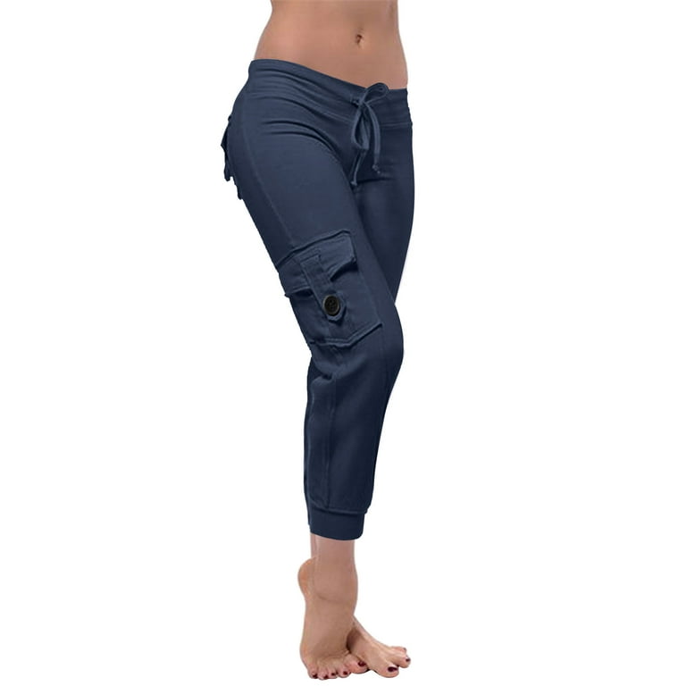 SMihono Clearance Cargo Pants Women Workout Out Leggings Stretch Waist  Button Pocket Yoga Gym Cropped Trousers Yoga Full Length Trousers for Young