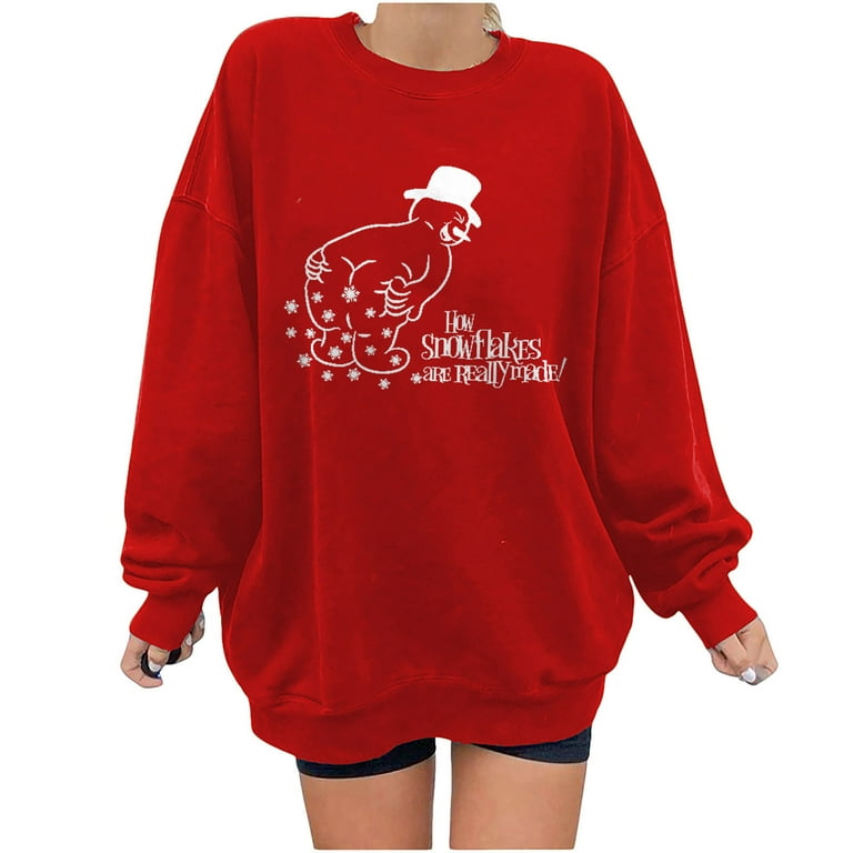 SMihono Clearance Christmas How snowflakes are really made Print for  Women Long Sleeve Loose Casual Winter Warm Comfortable Crew Neck Blouse  Sweatshirt Female Outerwear Red S 