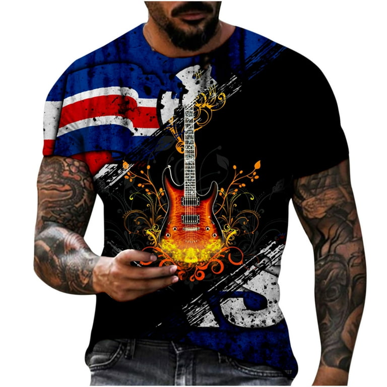 SMihono Clearance Comfortable Mens Blouses Cool Guitar 3D Digital Print T  Shirts for Men Novel and Unique Loose Casual Crew Neck Active Fashion Short  Sleeve Male Leisure Blue 10 