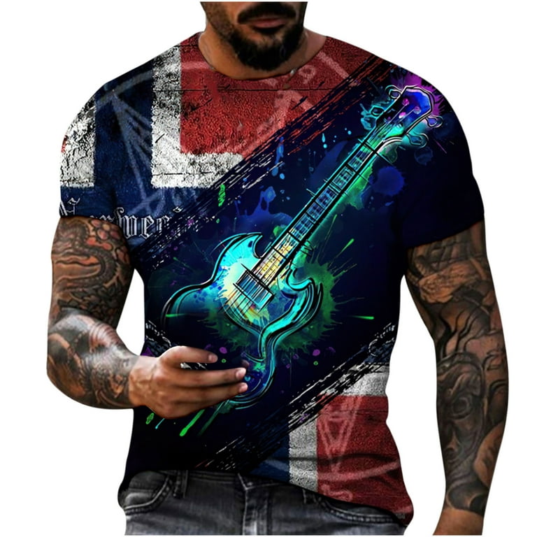 SMihono Clearance Comfortable Mens Blouses Crew Neck Short Sleeve Active  Fashion Cool Guitar 3D Digital Print T Shirts for Men Loose Casual Novel  and