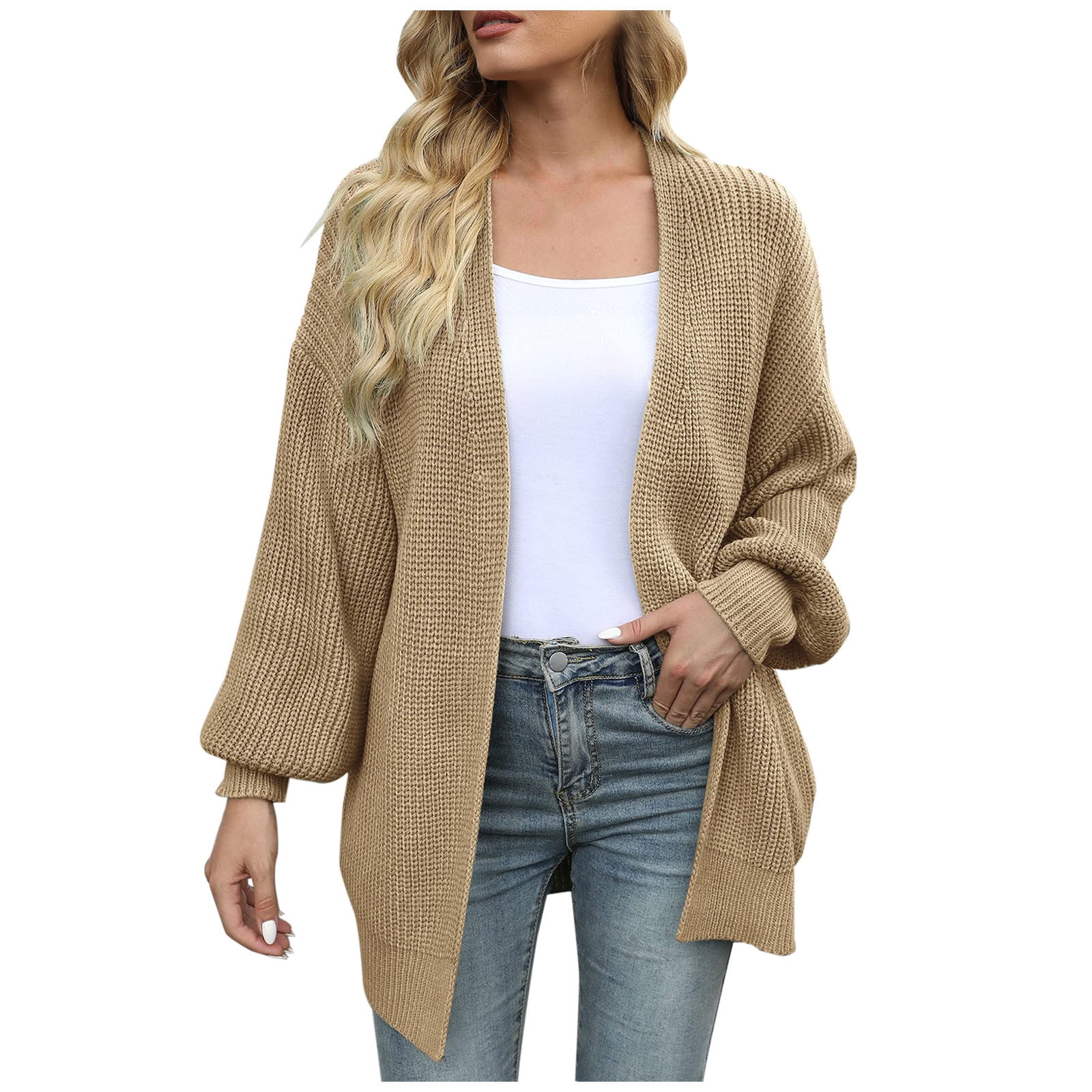 SMihono Clearance Knitted Solid Midi Length Cardigan Sweater Coat Tops for  Women Pocket Ladies Fashion Women Elegant V Neck Loose Casual Long Sleeve  Autumn Female Outerwear Beige XL 