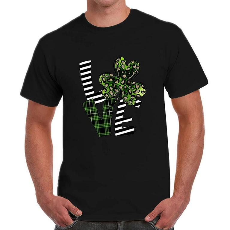 SMihono Clearance LOVE Three Leaf Clover Print St. Patrick's Day Fashion  Trendy Mens Blouse Unisex Everyday T Shirts for Men Short Sleeve Crew Neck  Loose Casual Male Leisure Black 8 