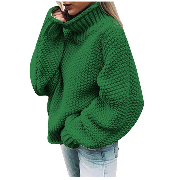 SMihono Clearance Lantern Sleeve High Collar Pullover Sweaters Womens Plus  Casual Solid Mock Neck Tops Knitting Long Sleeve Female Leisure Green XL 