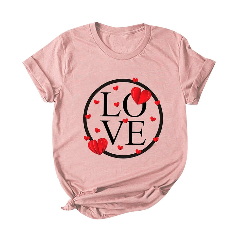 SMihono Clearance Loose Casual Valentine's Day Crew Neck Love Heart Print  Novelty Fashion Ladies Short Sleeve Knotted T Shirts for Women Gifts for