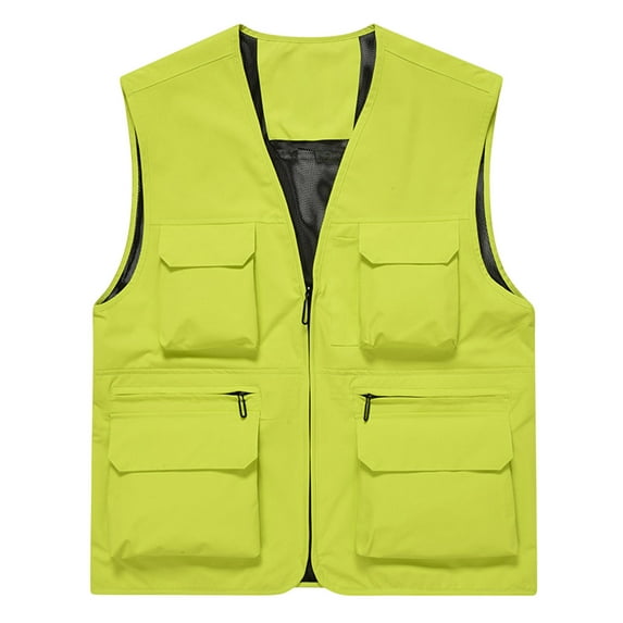 SMihono Clearance Men Fashion Sleeveless Hoodless Casual Outwear Jackets Men's Thin Sports Multi-bag Quick-drying Loose Vest Mountaineering Tooling Outdoor Vest Jackets Green 6