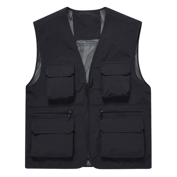 SMihono Clearance Men Fashion Sleeveless Hoodless Casual Outwear Jackets Men's Thin Sports Multi-bag Quick-drying Loose Vest Mountaineering Tooling Outdoor Vest Jackets Black 12