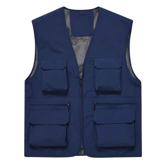 SMihono Clearance Men Fashion Sleeveless Hoodless Casual Outwear Jackets Men's Thin Sports Multi-bag Quick-drying Loose Vest Mountaineering Tooling Outdoor Vest Jackets Navy 12