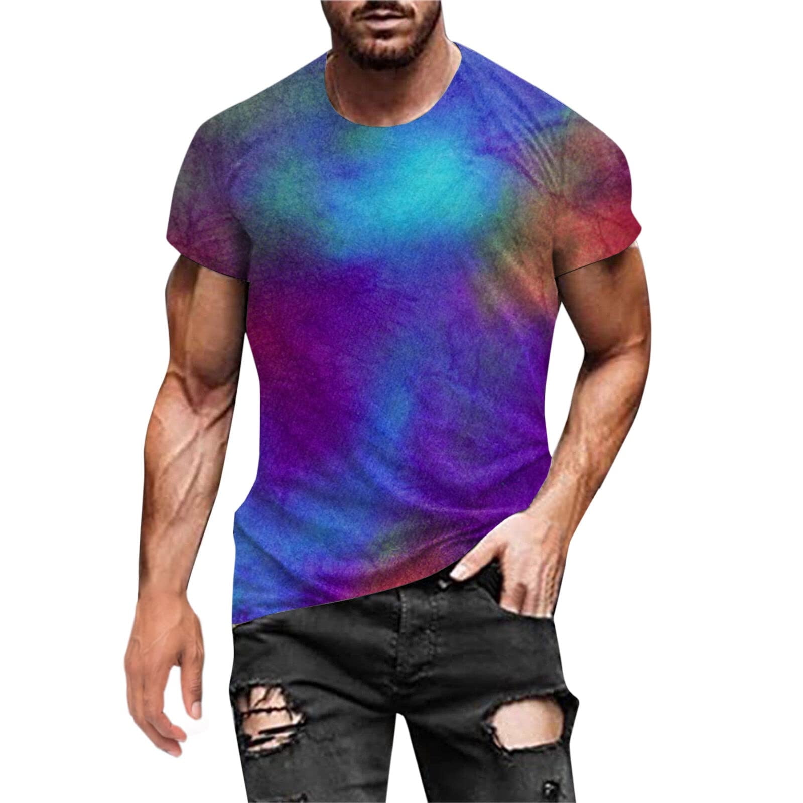 SMihono Clearance Mens Blouse Gifts for Men Fashion Trendy T Shirts for Men  Ombre Color Gradient 3D Optical Illusion Print Short Sleeve Street Crew