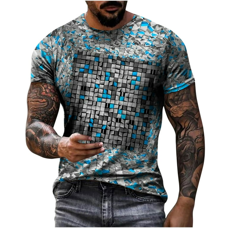 SMihono Clearance Ombre Color Gradient 3D Optical Illusion Print Gifts for  Men Fashion Trendy Mens Blouse T Shirts for Men Short Sleeve Street Crew  Neck Slim Fit Male Leisure Light blue 18 