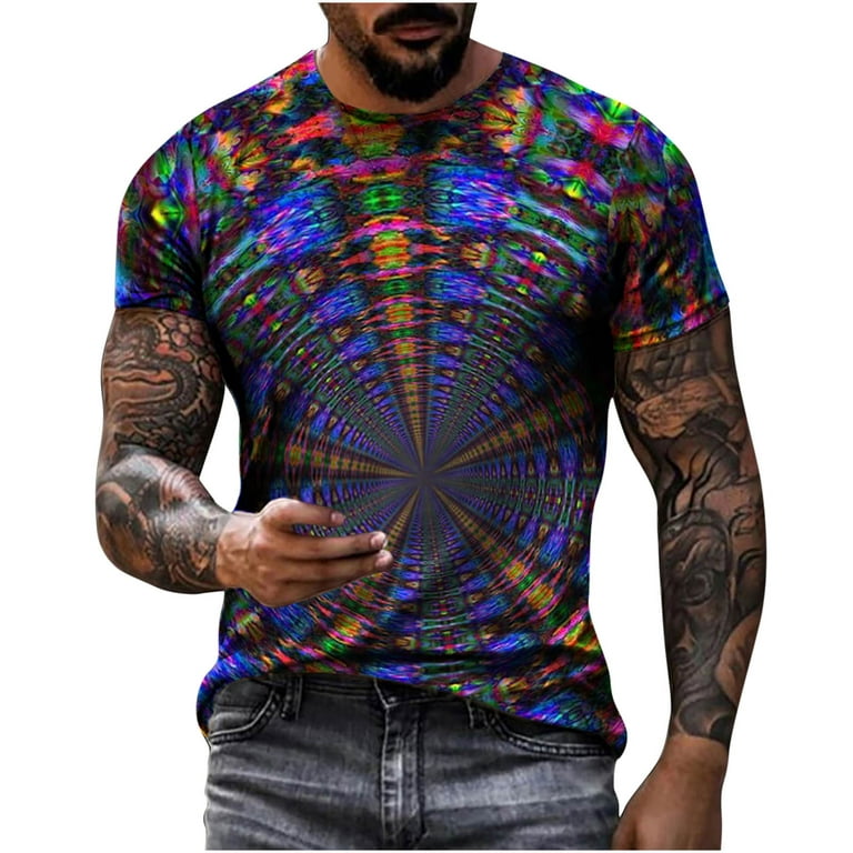 SMihono Clearance Ombre Color Gradient 3D Optical Illusion Print Gifts for  Men Fashion Trendy Mens Blouse T Shirts for Men Short Sleeve Street Crew