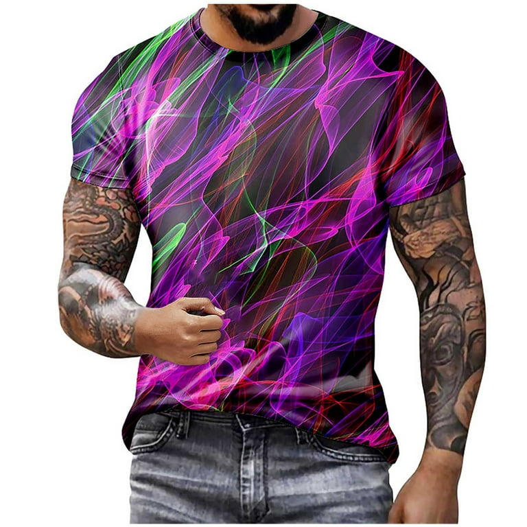 SMihono Clearance Short Sleeve T Shirts for Men Fashion Trendy Crew Neck  Mens Blouses Gifts for Men Digital Printing 3D Gradient Loose Casual Male  Leisure Purple 6 