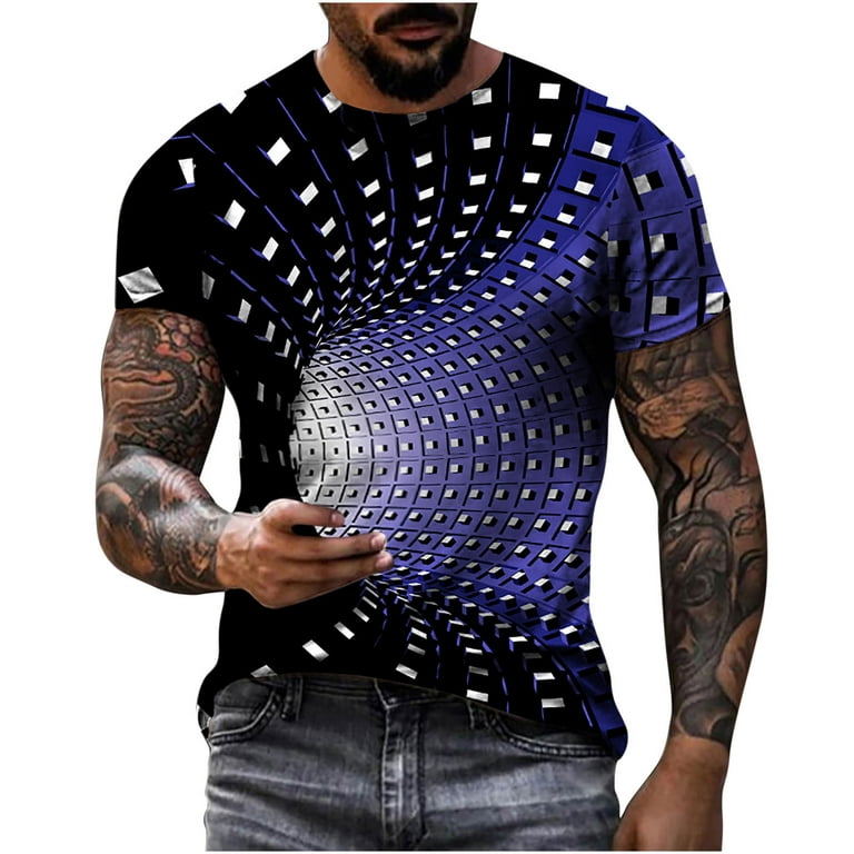 SMihono Clearance Slim Fit 3D Optical Illusion Print Gifts for Men Fashion  Trendy Mens Blouse T Shirts for Men Short Sleeve Street Crew Neck Male  Leisure Blue 20 