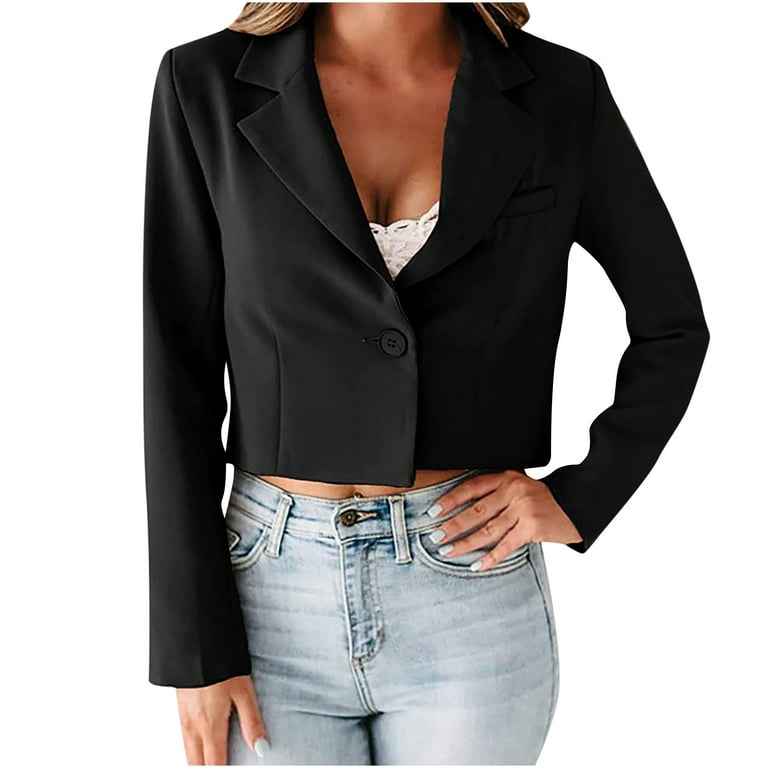SMihono Clearance Slim Fit Cropped Short Long Sleeve Cardigan Blazer Womens  Business Attire Lapel Solid Color Coat Tops for Women Female Outerwear Gray  XXL 