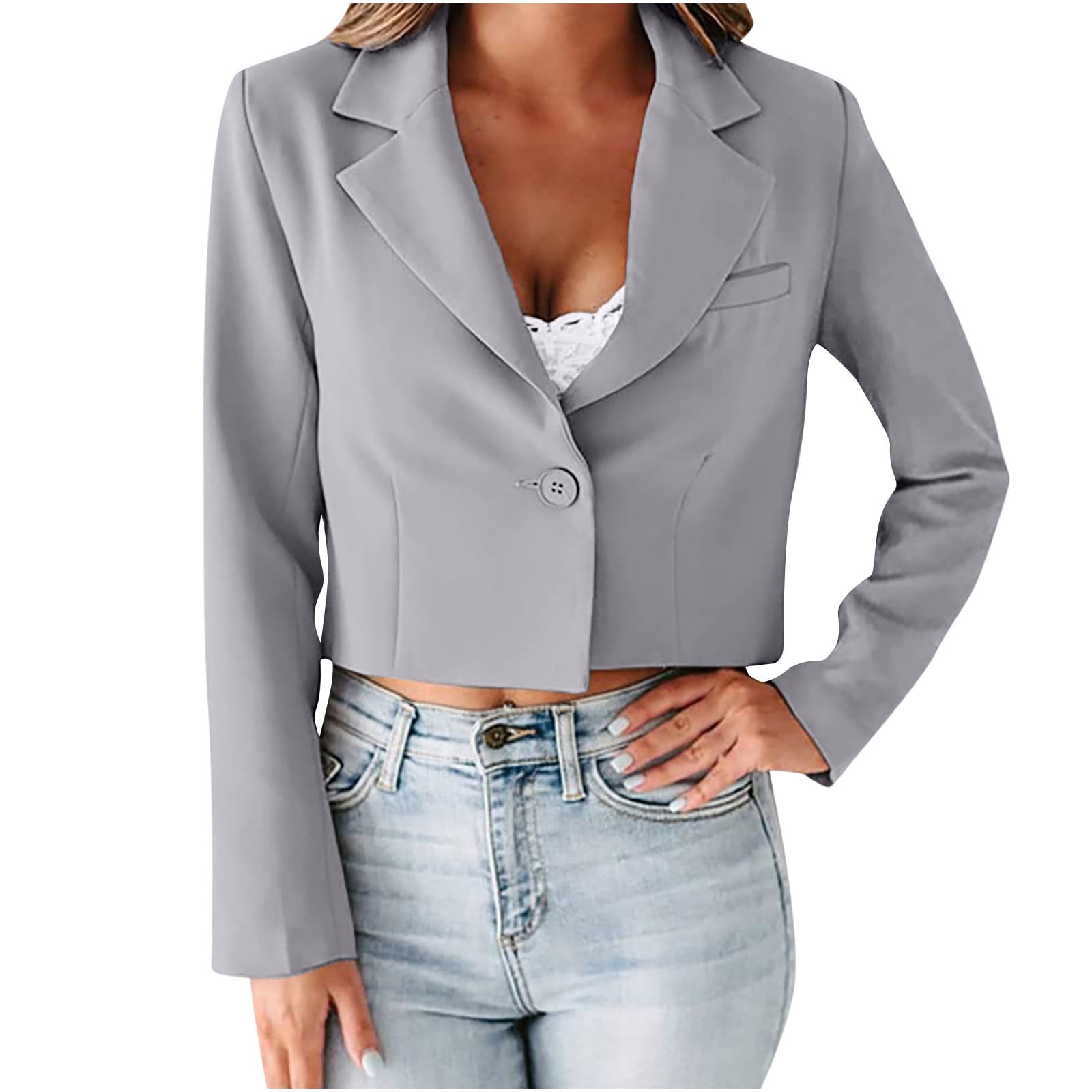 SMihono Clearance Slim Fit Cropped Short Long Sleeve Cardigan Blazer Womens  Business Attire Lapel Solid Color Coat Tops for Women Female Outerwear