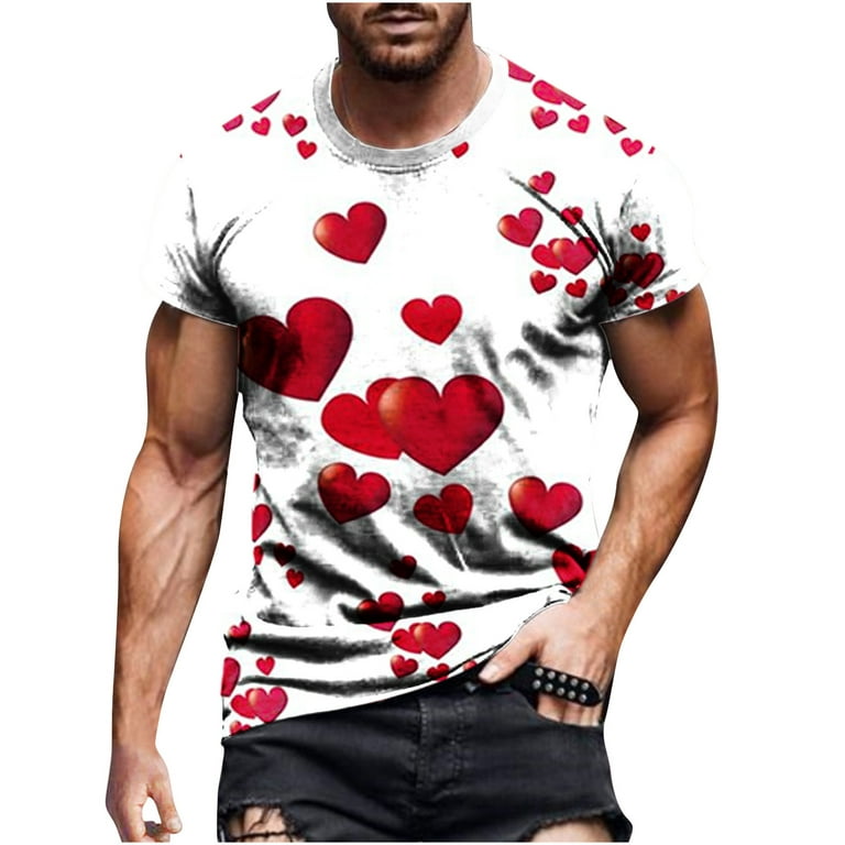 SMihono Clearance T Shirts for Men Valentines Day Gifts Loose Fit Casual  Fitness Sports Crew Neck Short Sleeve Blouse Patchwork Graphic Print Love  Heart Print Male Leisure White 8 