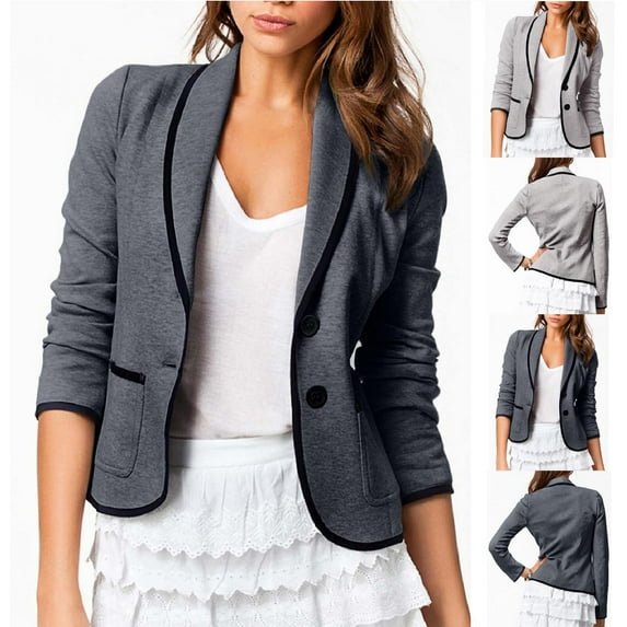 SMihono Teen Girls Business Workwear Blazer Fashion Women Pockets Versatile Lapel Long Sleeve Turndown Collar Button Blazer Dark Gray 4