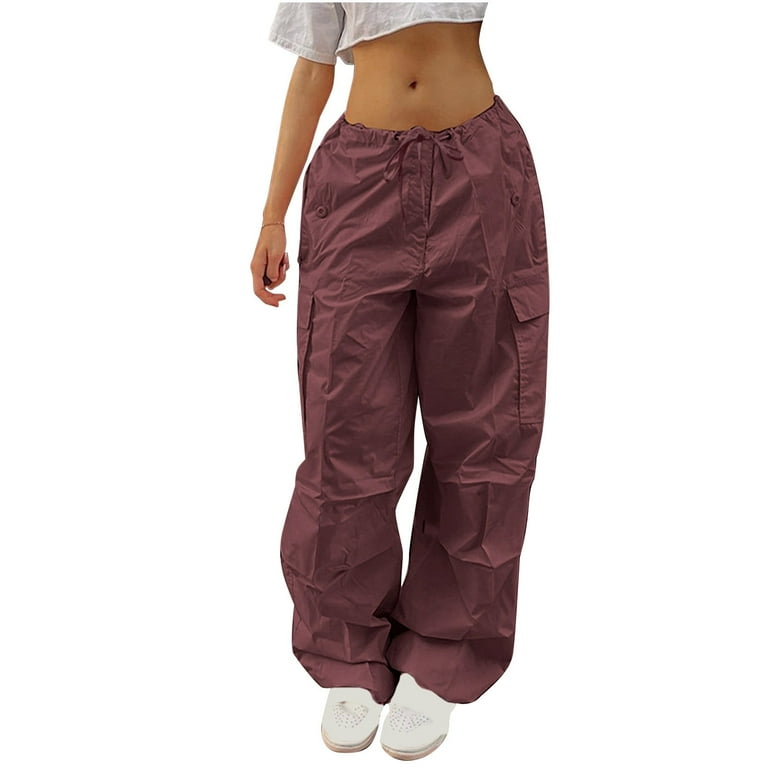 SMihono Clearance Teen Girls Full Length Trousers Cargo Pants Women's  Street Style Fitting Fashion Loose Casual Low Waisted Large Size Slimming  Leggings Overalls Long Pants Wine 10 