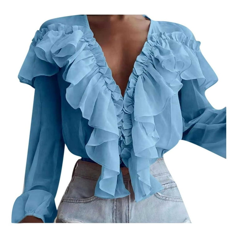 New V-Neck Ruffled Slim Long-Sleeved T-Shirt New V-Neck Ruffled Slim Long-Sleeved T-Shirt