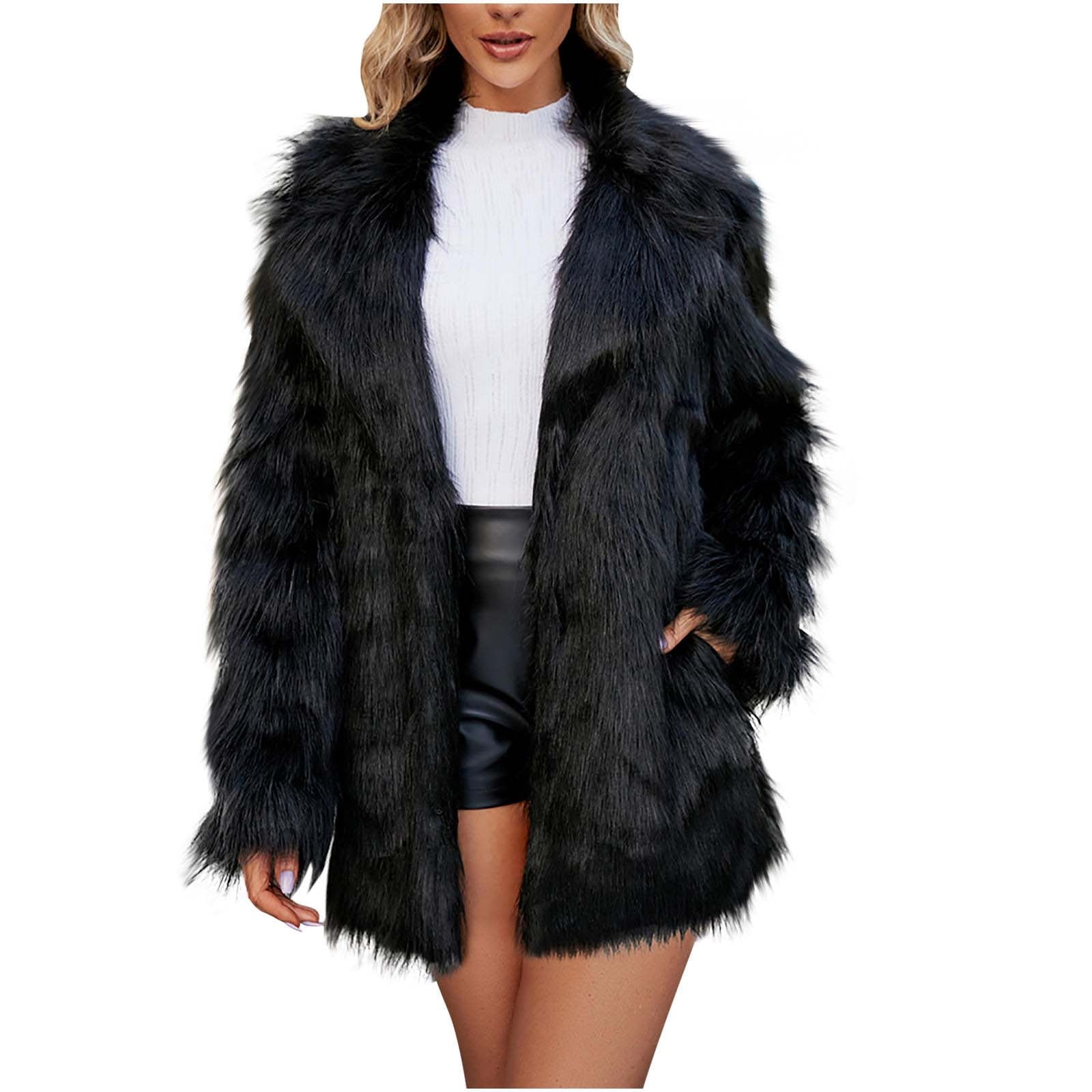 エピヌfeminine fur collar long coat（black） Hell Bunny Elvira Dramatic Statement Long Hooded Vintage Fur