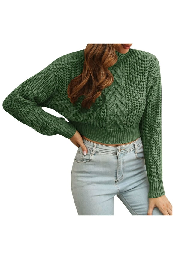 Womens Plus Herringbone Three dimensional Turtleneck Short Sweaters Womens Plus Loose Autumn And Winter Long Sleeve Sweaters New Female Leisure Green L