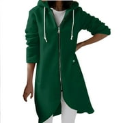 SMihono Clearance Young Ladies Plus Long Sleeve Casual Outwear Jackets Women's Solid Color Hoodie Zipper Sweatshirts Irregular Hem Long Coat Tops With Pockets Green 18