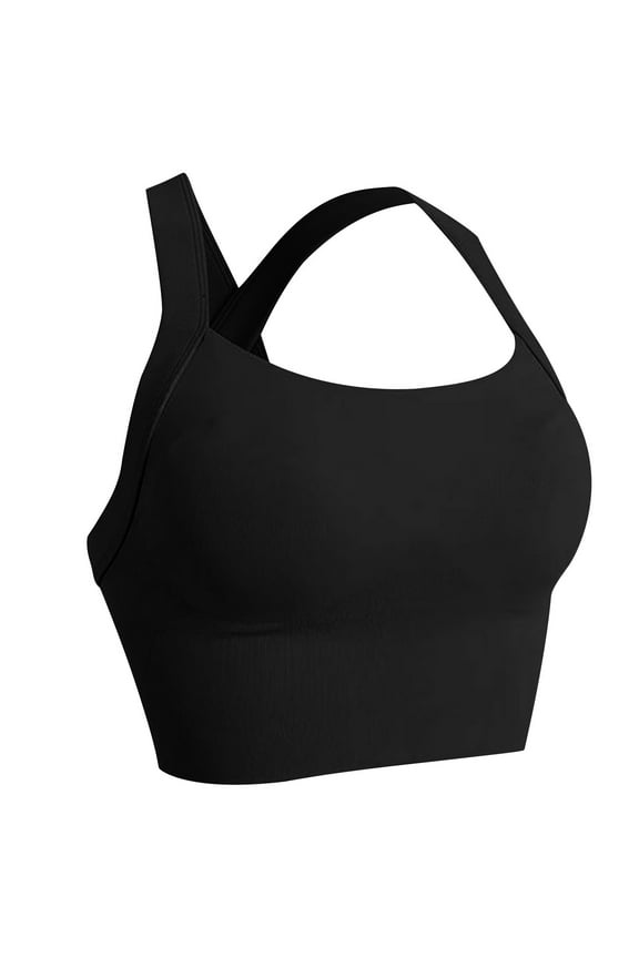 Color-Blocking Yoga Bra for Women Mid Support Breathable Strappy Back Design Padded Strappy Sports Bra Black XL