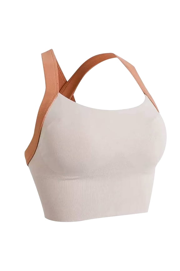 Color-Blocking Yoga Bra for Women Mid Support Breathable Strappy Back Design Padded Strappy Sports Bra Orange S