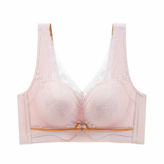 SMihono Comfort Bra Women Push Up Lace Wirefree Bras No Underwire Bralette Wide Shoulder High Support Sport Bras Pink 40