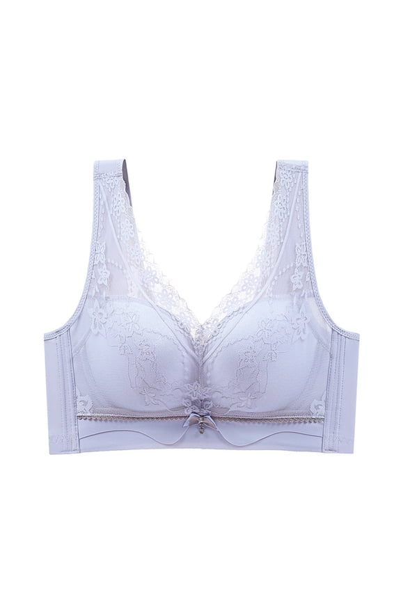 Comfort Bra Women Push Up Lace Wirefree Bras No Underwire Bralette Wide Shoulder High Support Sport Bras Silver 36