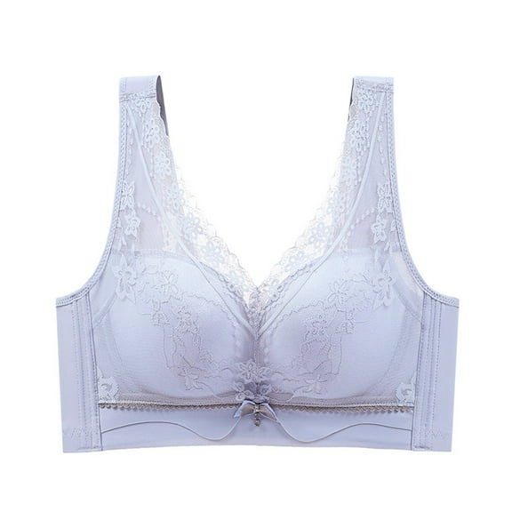 SMihono Comfort Bra Women Push Up Lace Wirefree Bras No Underwire Bralette Wide Shoulder High Support Sport Bras Silver 38