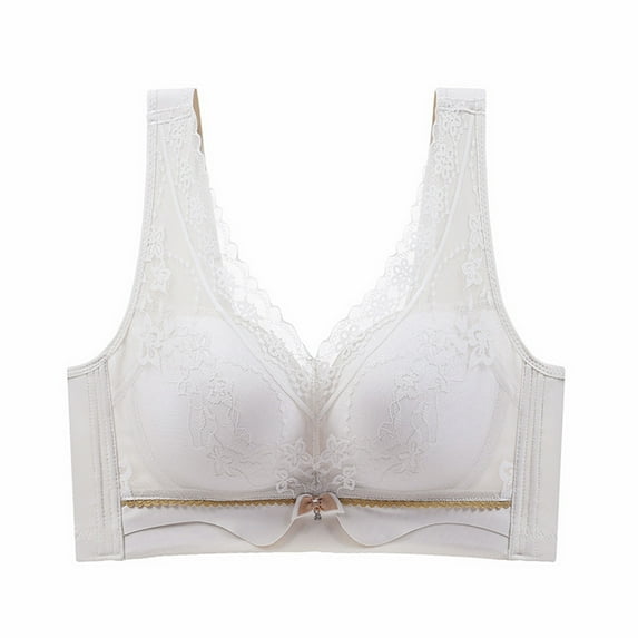 SMihono Comfort Bra Women Push Up Lace Wirefree Bras No Underwire Bralette Wide Shoulder High Support Sport Bras White 40