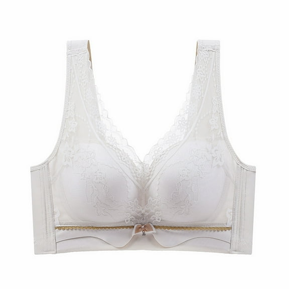 SMihono Comfort Bra Women Push Up Lace Wirefree Bras No Underwire Bralette Wide Shoulder High Support Sport Bras White 40