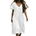 thumbnail image 1 of SMihono Cotton Linen Dresses for Women 2025 Short Sleeve V Neck Maxi Dress Casual Summer Boho Beach Long Dress Vacation Clothes White M, 1 of 7