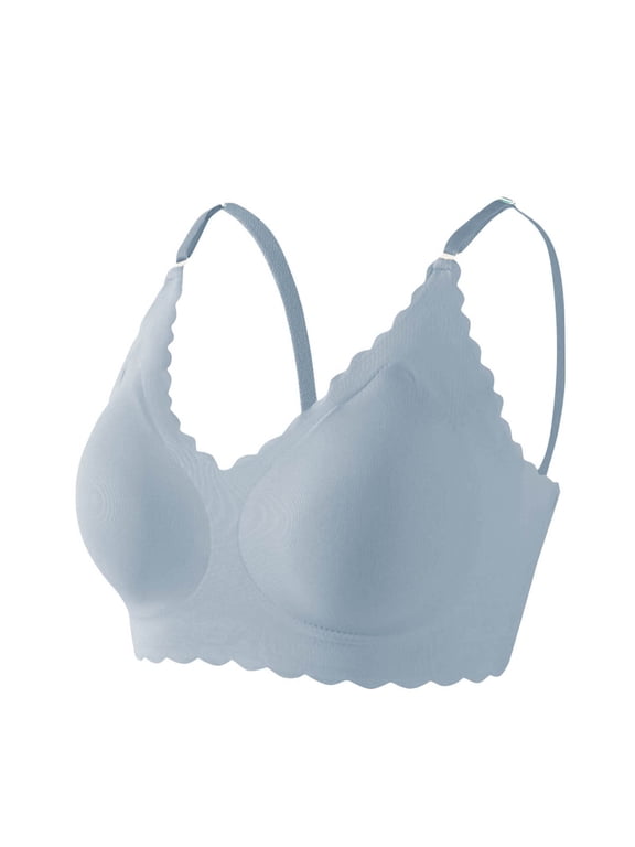 Cute Scalloped Bras for Women No Underwire Seamless Comfort Bralettes for Women with Support Everyday Plunge Bra Light Blue M