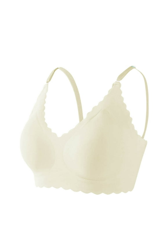 Cute Scalloped Bras for Women No Underwire Seamless Comfort Bralettes for Women with Support Everyday Plunge Bra White S