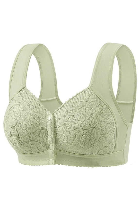 Daisy Bra for Older Women Front Button Bra Plus Size Push up Bras Breathable Bra Wireless Full Coverage Bra Fashion Green 38/85