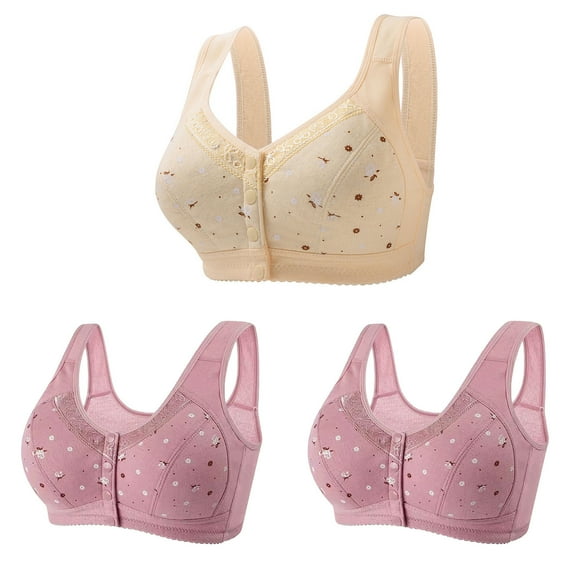 SMihono Daisy Bra for Seniors Front Closure Comfy Bras for Older Women Posture Bra Underoutfits Plus Size 3 Pack Khaki 10