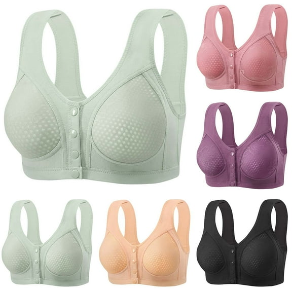 SMihono Daisy Bra for Seniors,No Underwire Comfortable Front Snap Closure Sleep Bras,Light Thin Breathable Simple Everyday Bra Green XXXXXL（48/110）