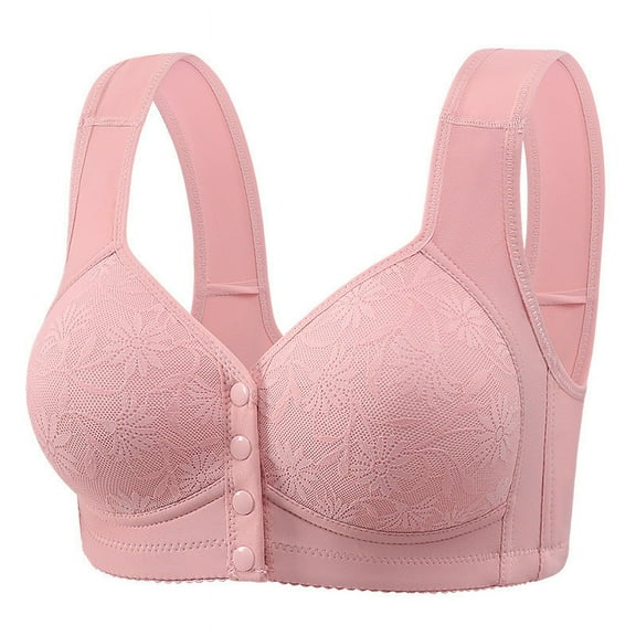 SMihono Daisy Bras for Older Women,2025 Front Close Button Cotton Bras Breathable Full Support Wide Back No Underwire Bra Pink 42