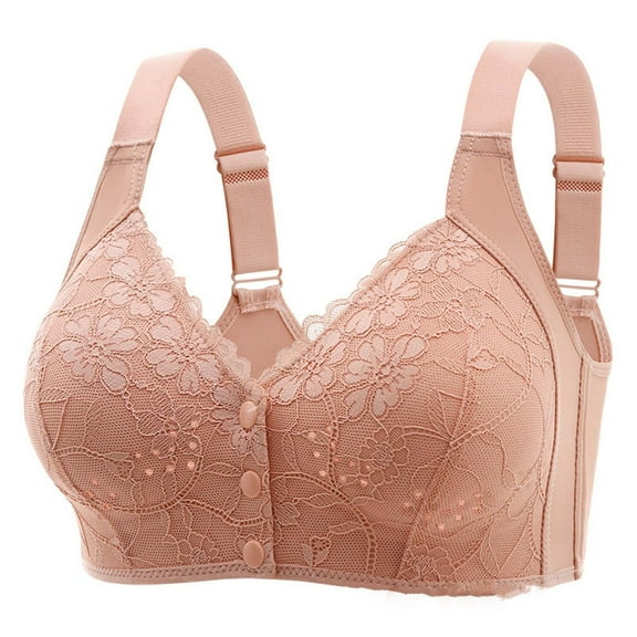 SMihono Daisy Bras for Older Women 2025 Front Closure Bra Cotton Bra Full Coverage Comfortable Bra No Underwire Plus Size Bra Pink 44