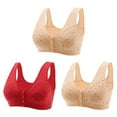 thumbnail image 1 of SMihono Daisy Bras for Older Women 3 Pack Bras No Wire Front Button Closure Bras Full Coverage Cotton Underwear Bras Red M, 1 of 5