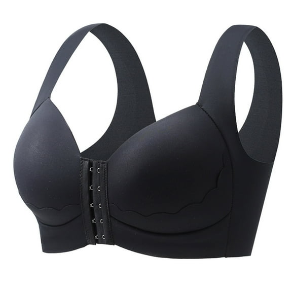 SMihono Daisy Bras for Older Women,Convenient Zipper Front Bra Plus Size No Underwire Full Coverage Push Up Everyday Bras Black XXL