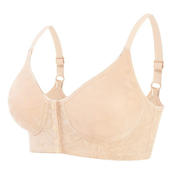 SMihono Daisy Bras for Older Women Cotton Bras Full Coverage Breathable Everyday Bras Front Closure Push Up Bras No Underwire Beige 50/115