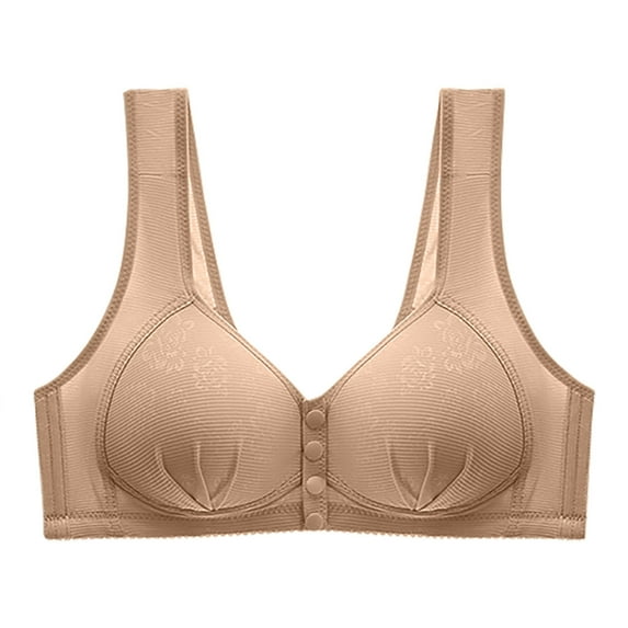 SMihono Daisy Bras for Older Women Front Closure Breathable Cotton Bras No Underwire Support and Lift Comfy Soft Bras Khaki 46/105