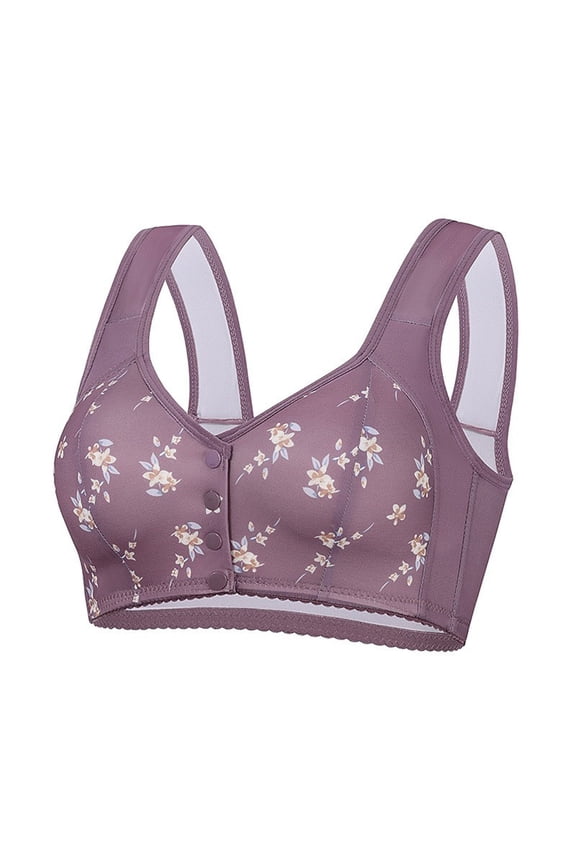 Daisy Bras for Older Women Front Closure No Underwire Bra Comfort Senior Wireless Snap Closing Bra for Senior Women Purple 52